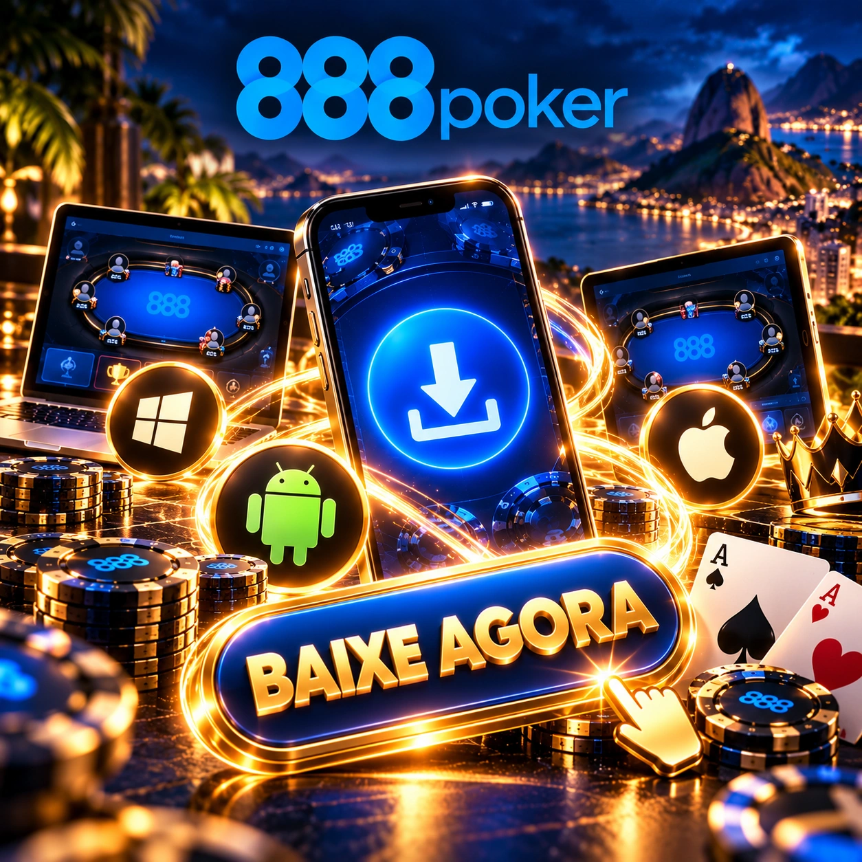 888poker no Brasil - botão “Baixe Agora”, smartphone, laptop e dispositivos móveis para acesso ao poker.