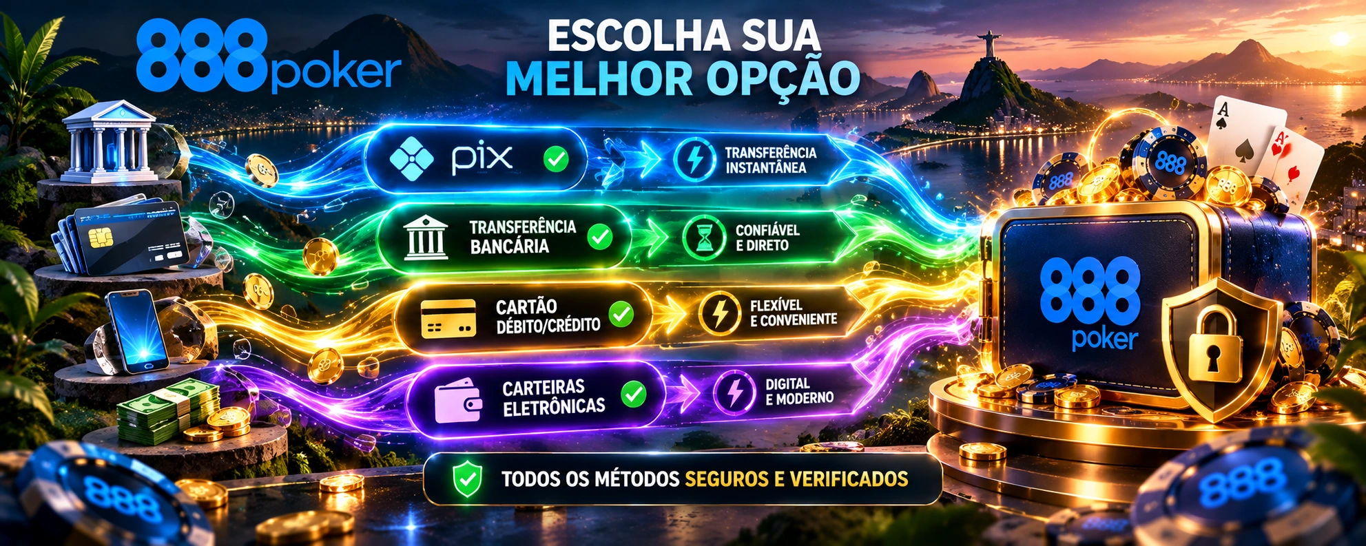 888poker no Brasil - fluxo de pagamentos com Pix, transferência bancária, cartões e carteiras eletrônicas.