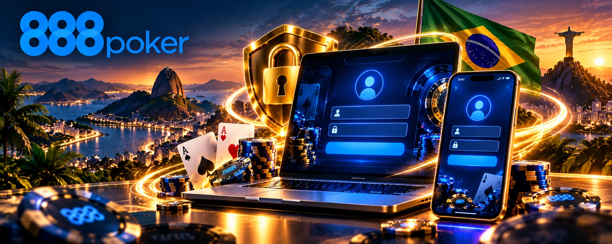 888poker no Brasil - acesso seguro à conta em notebook e smartphone com proteção por bloqueio e escudo.